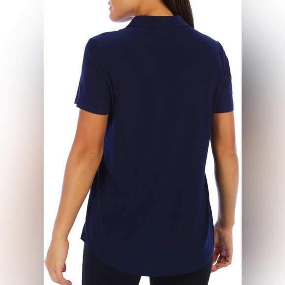 Jones New York | Split V-Neck Women Blouse Button Pockets | M Blue - Picture 2 of 5